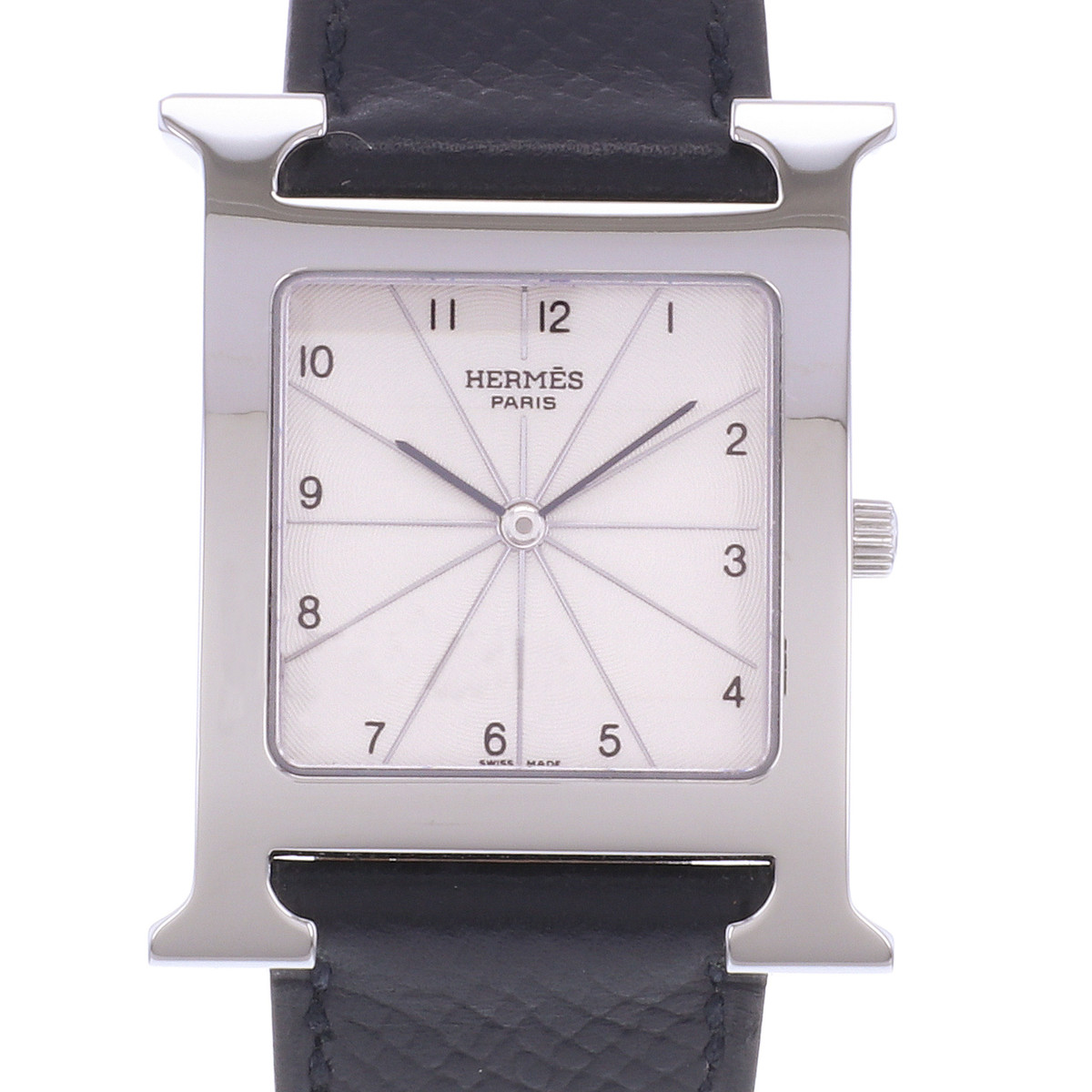 Pre-owned HERMES Heure H men's quartz watch with original leather strap - view D1