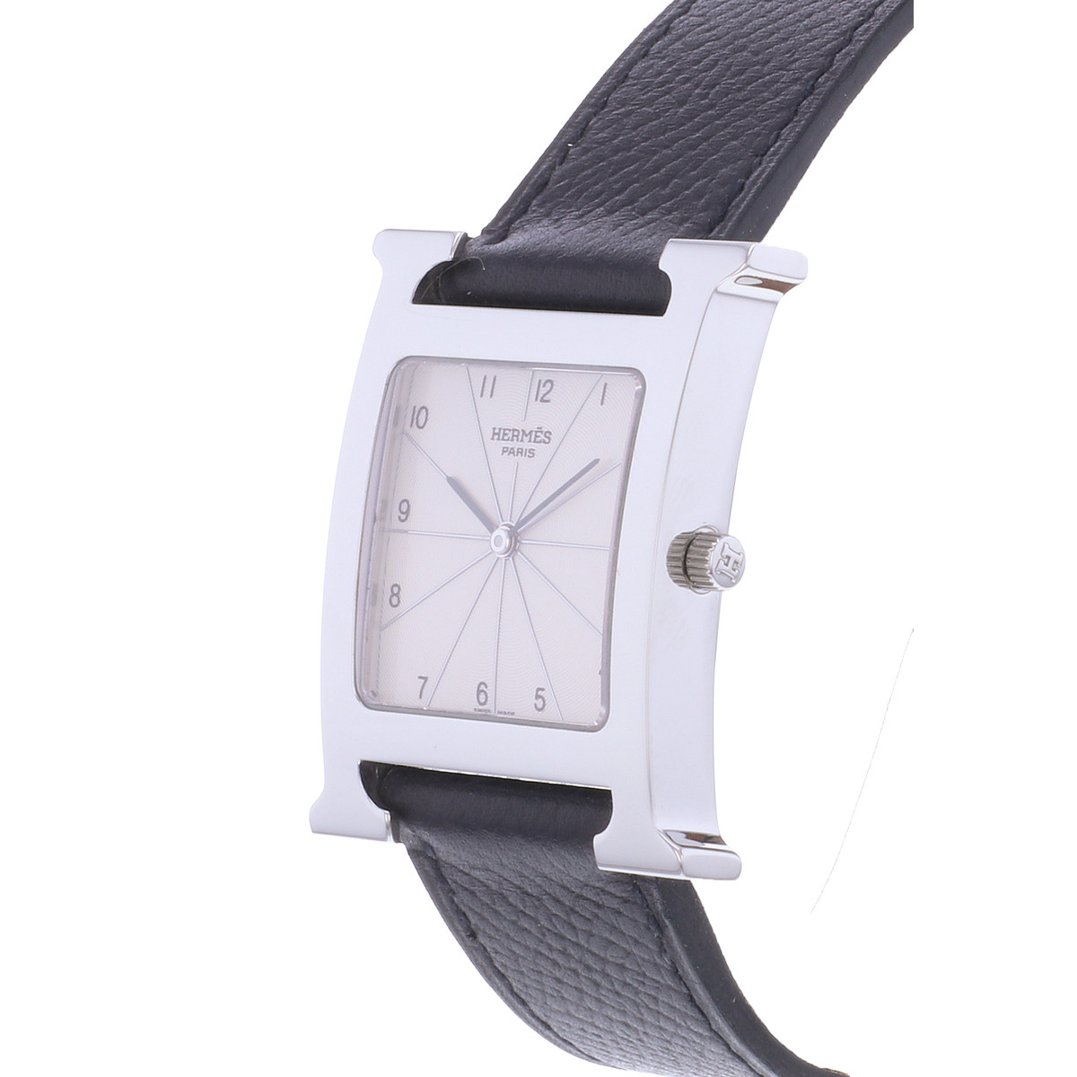 Pre-owned HERMES Heure H men's quartz watch with original leather strap - view D2