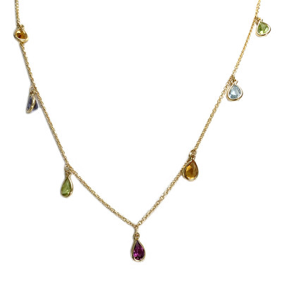 Collier d'occasion or 750 jaune maille forçat péridots citrines topaze améthyste tanzanite - vue 1