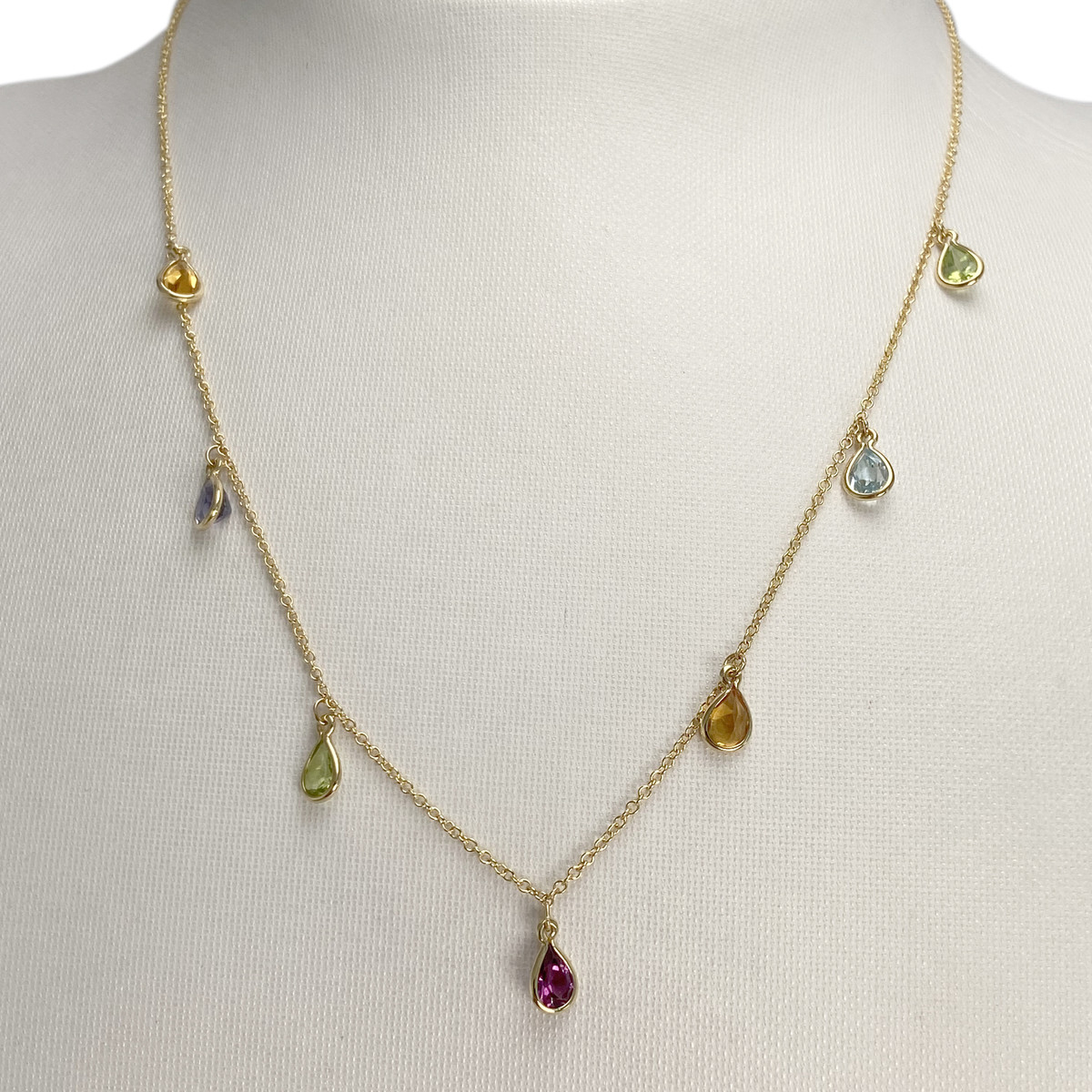Collier d'occasion or 750 jaune maille forçat péridots citrines topaze améthyste tanzanite - vue 2