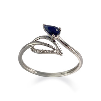 Bague d'occasion or 375 blanc diamant saphir