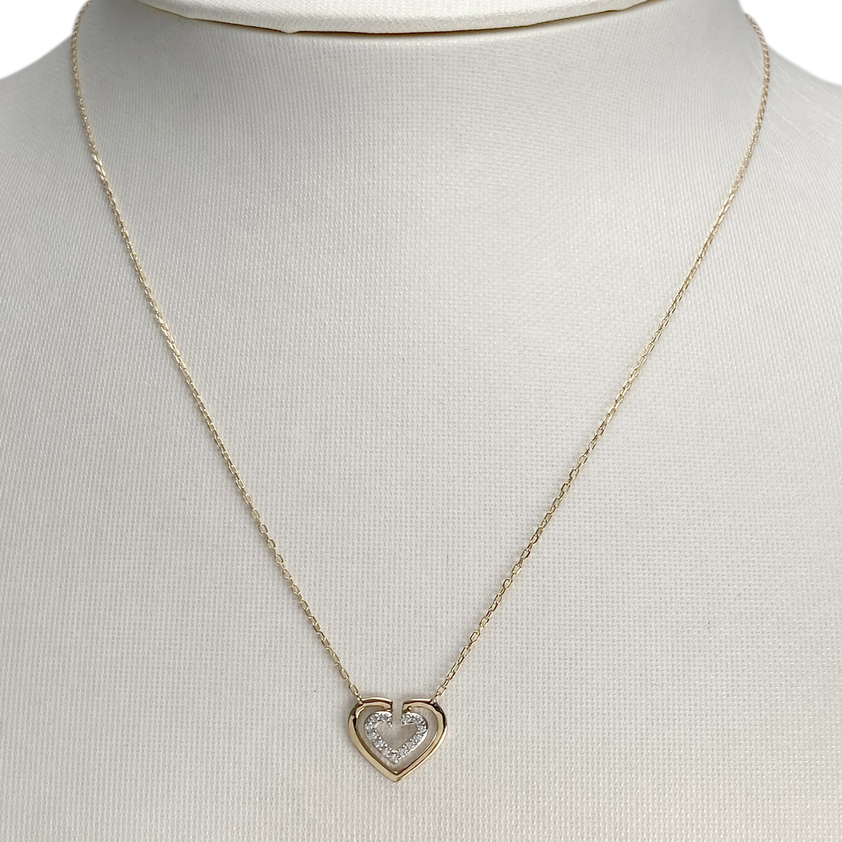 Collier d'occasion or 375 jaune coeur maille forcat zirconias - vue 2