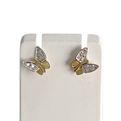Boucles d'oreilles d'occasion  or 375 2 tons papillon zirconias - vue 1