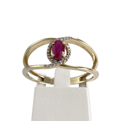 Bague d'occasion or 375 jaune rubis diamant - vue 1