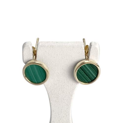 Pre-owned 375 yellow gold malachite earrings