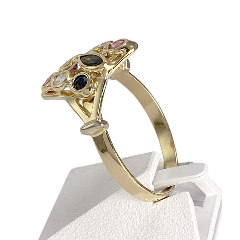 Bague d'occasion or 750 jaune saphir rubis zirconias - vue 2