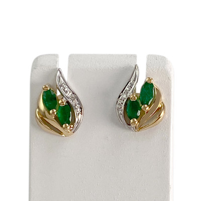 Boucles d'oreilles d'occasion  or 2 tons 750 diamants émeraudes - vue 1