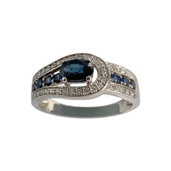 Bague d'occasion or 750 blanc saphirs diamants