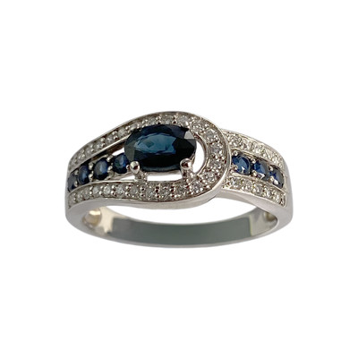 Bague d'occasion or 750 blanc saphirs diamants