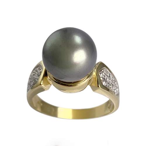 Bague d'occasion or 750 2 tons jaune perle de tahiti diamants