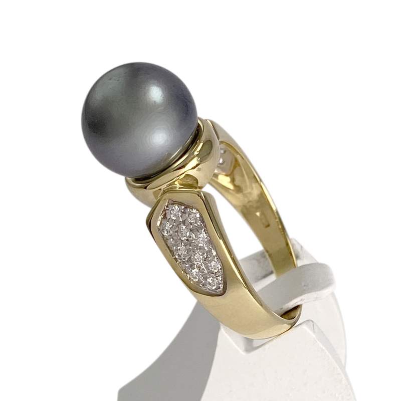 Bague d'occasion or 750 2 tons jaune perle de tahiti diamants - vue 2