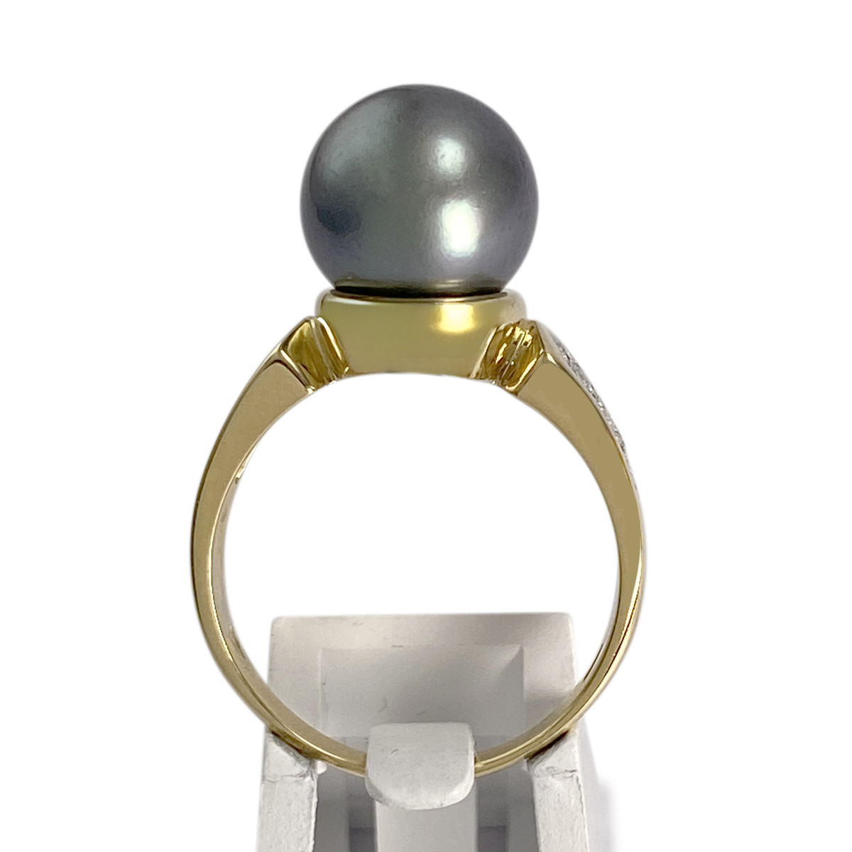Bague d'occasion or 750 2 tons jaune perle de tahiti diamants - vue 3
