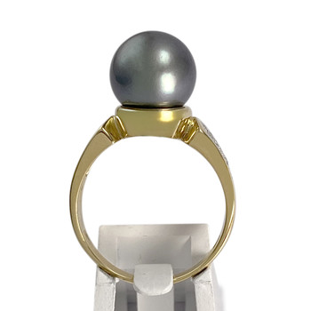 Bague d'occasion or 750 2 tons jaune perle de tahiti diamants