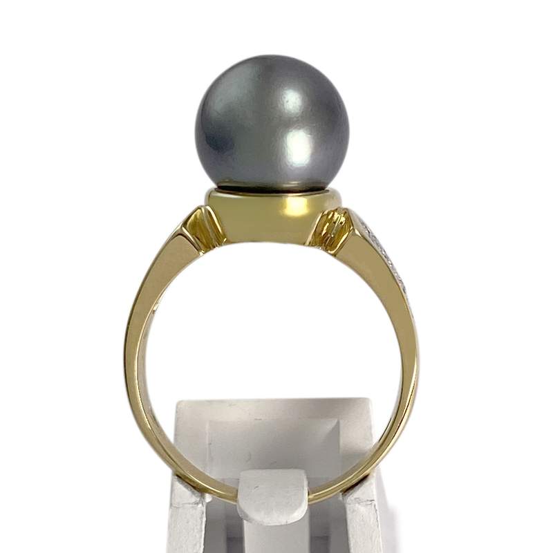Bague d'occasion or 750 2 tons jaune perle de tahiti diamants - vue 3
