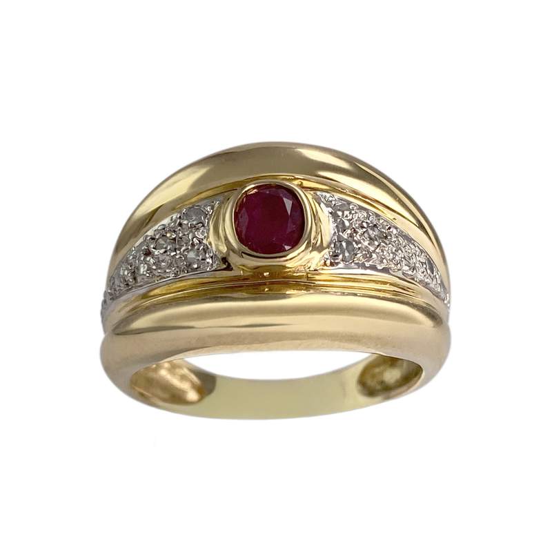 Bague d'occasion or 750 jaune rubis diamants - vue 1