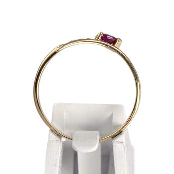 Tweedehands gouden ring 750 gele robijn diamant