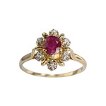 Bague d'occasion or 750 2 tons fleur rubis diamants - vue 1