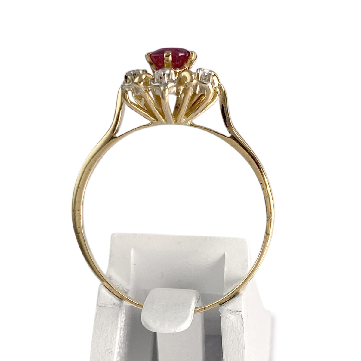 Bague d'occasion or 750 2 tons fleur rubis diamants - vue 3