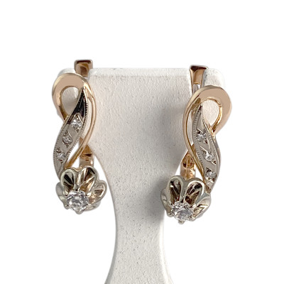Boucles d'oreilles d'occasion 2 ors 585 diamants et zirconias - vue 1