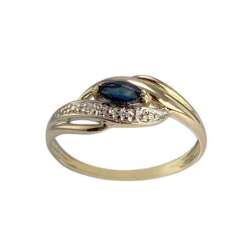 Pre-owned 750 gold two-tone ring with diamonds and sapphire