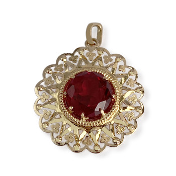 Pendentif d'occasion or 750 jaune rubis synthétique