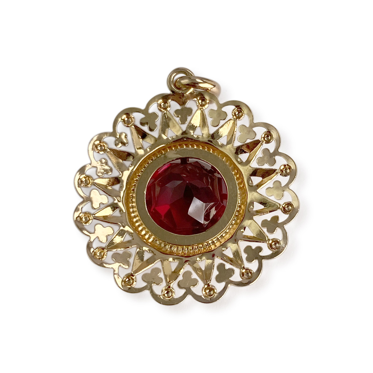 Pendentif d'occasion or 750 jaune rubis synthétique - vue 2