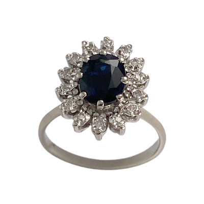 Bague d'occasion or 750 blanc diamants et saphir