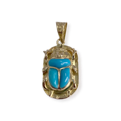 Pendentif d'occasion or 750 jaune motif scarabée imitations turquoise - vue 1