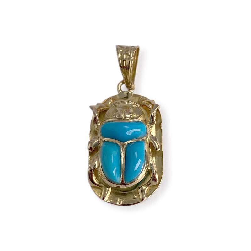 Pendentif d'occasion or 750 jaune motif scarabée imitations turquoise - vue 1