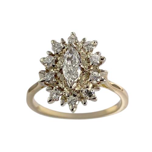 Pre-owned 18K two-tone gold ring with a flower design and diamonds