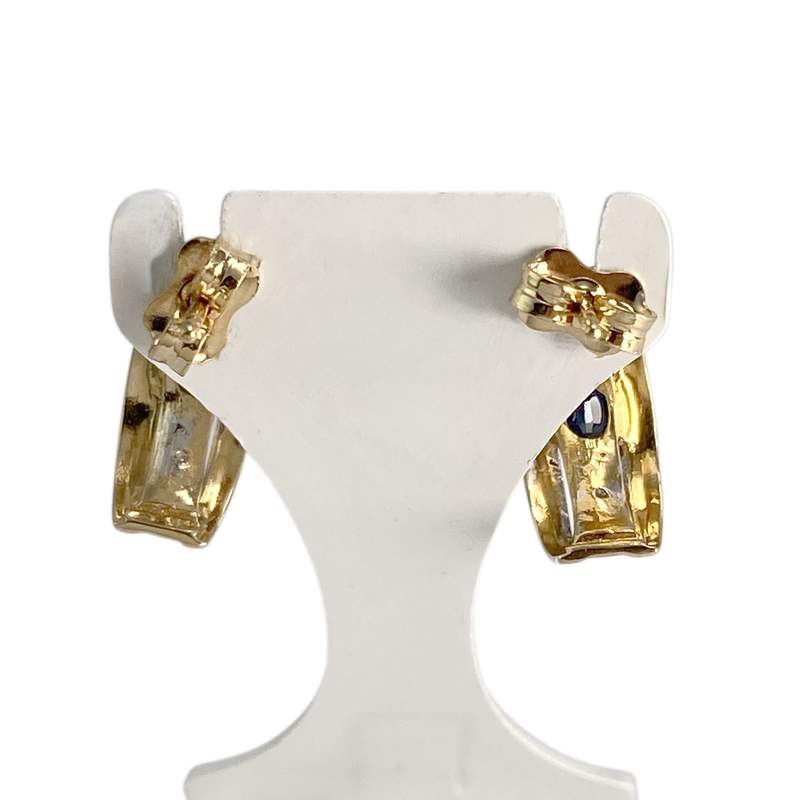 Boucles d'oreilles d'occasion or 750 jaune diamants saphirs - vue 3