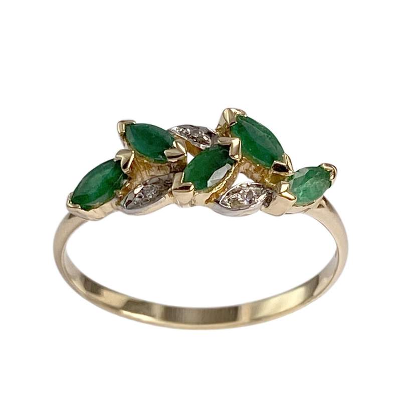 Bague d'occasion  or 750 2 tons émeraudes diamants - vue 1