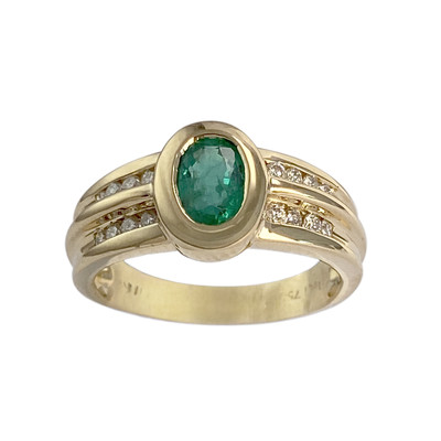 Bague d'occasion or 750 jaune diamants émeraude - vue 1