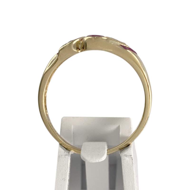 Bague d'occasion  or 750 2 tons rubis diamants - vue 3