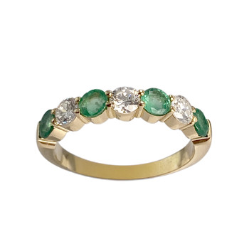 Bague d'occasion or 750 jaune diamants émeraudes