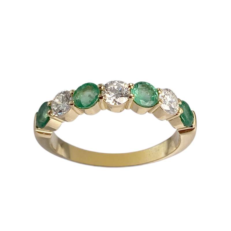 Bague d'occasion or 750 jaune diamants émeraudes - vue 1