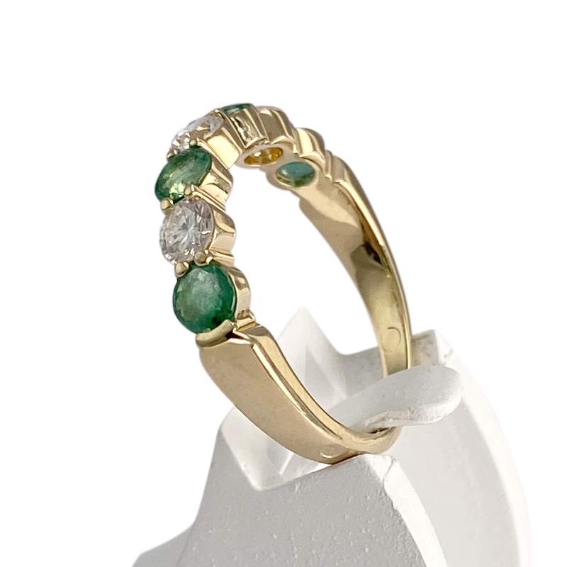Bague d'occasion or 750 jaune diamants émeraudes - vue 2