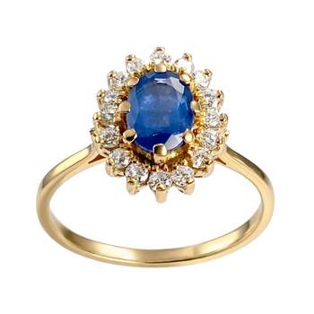Bague d'occasion or 750 jaune diamants et saphir