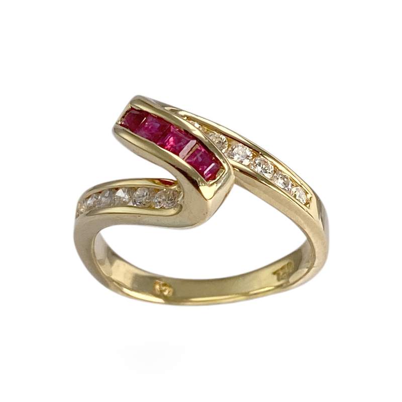 Bague d'occasion or 750 jaune diamants rubis - vue 1