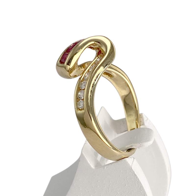 Bague d'occasion or 750 jaune diamants rubis - vue 2
