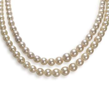 Double rang d'occasion or 750 jaune maille perles, perles de culture du Japon