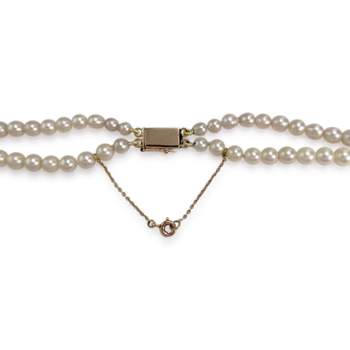 Double rang d'occasion or 750 jaune maille perles, perles de culture du Japon