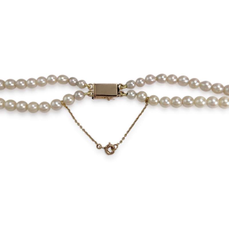 Double rang d'occasion or 750 jaune maille perles, perles de culture du Japon 45 cm - vue 3