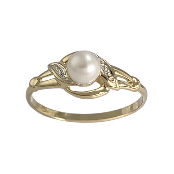 Tweekleurige ring van 750 goud met gekweekte parel