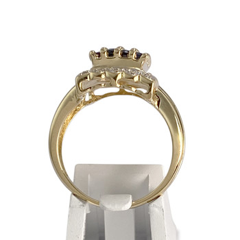 Tweekleurige tweedehands ring van 750 goud met diamanten en saffieren