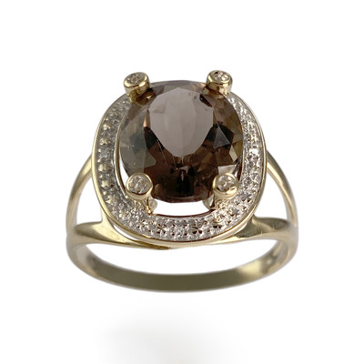 Bague d'occasion  or 375 2 tons diamants et quartz fumé - vue 1