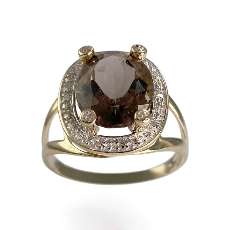 Bague d'occasion  or 375 2 tons diamants et quartz fumé - vue 1