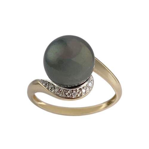 Bague d'occasion 2 ors 750 perle de tahiti diamants