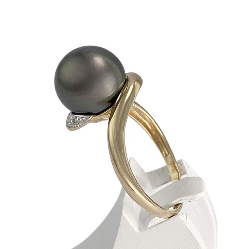 Bague d'occasion 2 ors 750 perle de tahiti diamants - vue 2