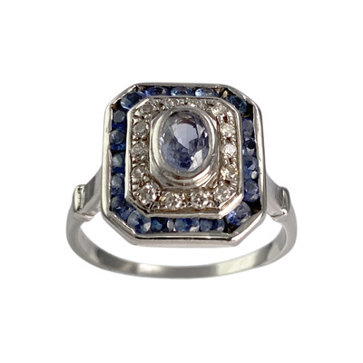 Bague d'occasion or 750 blanc diamants et saphirs - vue 1
